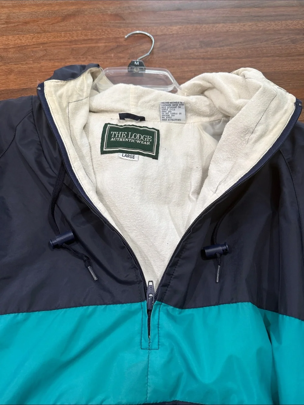 Women/Men's Navy Windbreaker Jacket with Teal Stripe